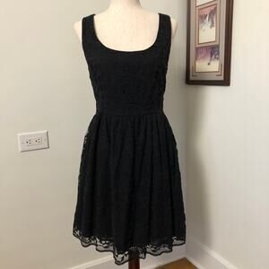 Aqua Black Lace Fit Flare Mini Dress Lined Made USA L Whimsigoth Holiday Party